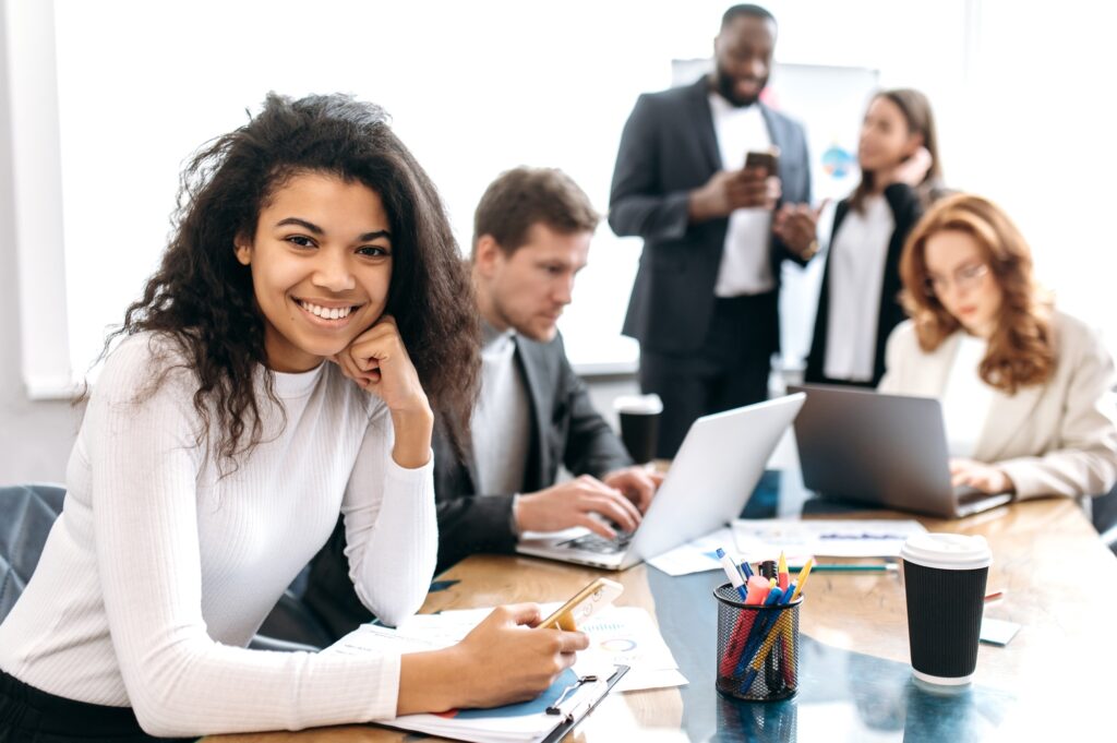 business people work woman man briefing